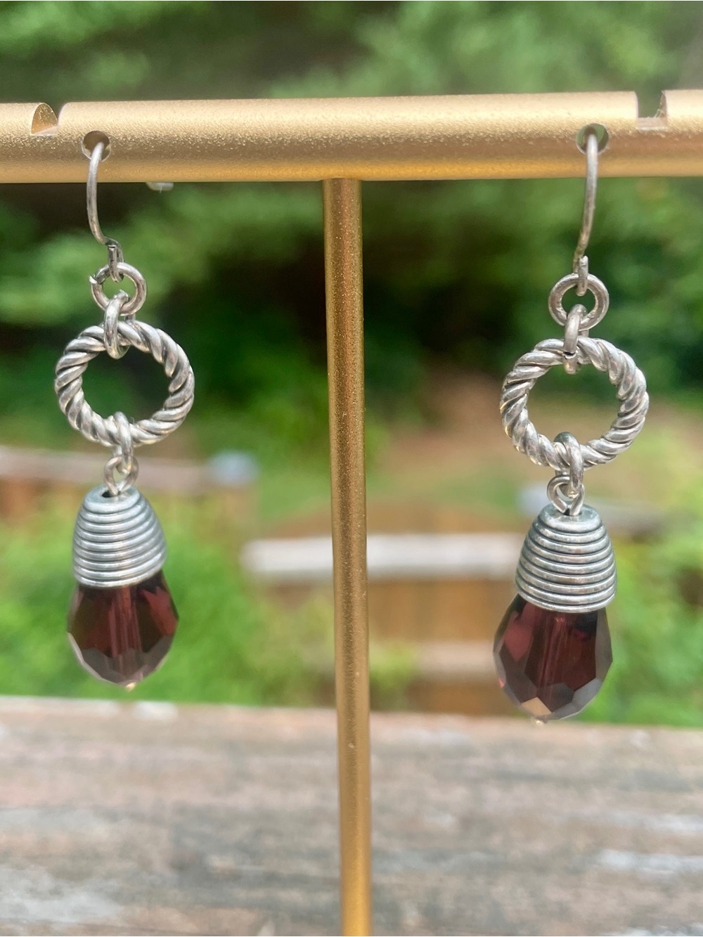 Vintage Artisan Crafted Garnet Teardrop Earrings Set in 925 Silver. Beautiful!